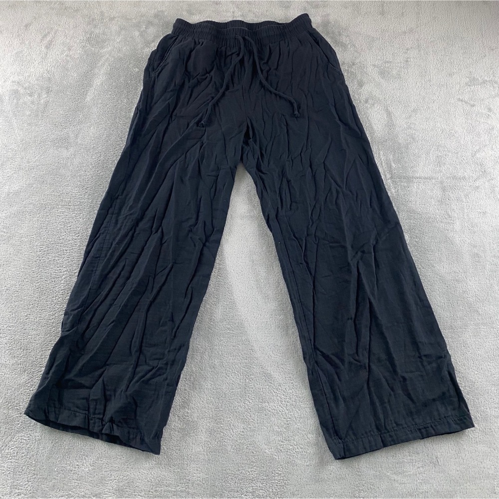 Ambiance Apparel Womens Black Wide Leg Drawstring Elastic Waist Pants Size M
